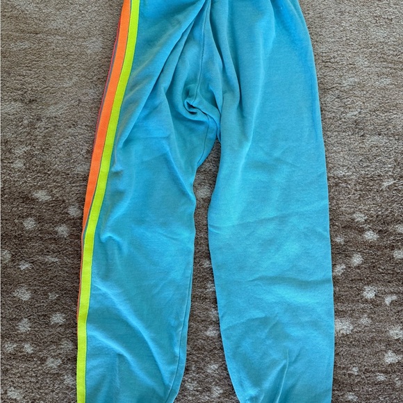 Aviator Nation Kids Blue Joggers with Rainbow Stripes - Picture 3 of 3